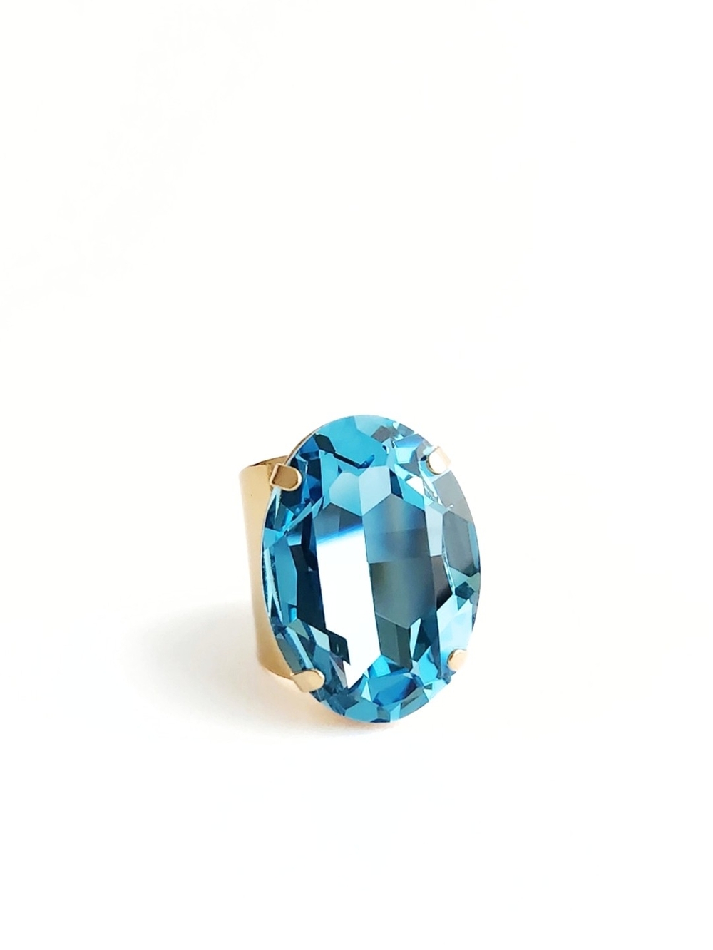 Aquamarine Austrian Crystal Statement Ring - Gold - Adjustable - Picture 2 of 5